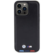 Заредете изображение във визуализатора на галерията – BMW BMHCP15X22PTDK iPhone 15 Pro Max 6.7" black/black Leather Stamp Tricolor
