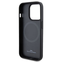 Заредете изображение във визуализатора на галерията – Original Case BMW Magsafe Leather Hot Stamp BMHMP15LSLLBK for Iphone 15 Pro Black
