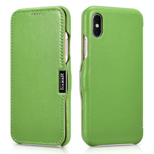 Заредете изображение във визуализатора на галерията – iCarer Metal Clip Vintage Folio Genuine Leather Flip Cover for iPhone XS / iPhone X green (RIX02-GN)

