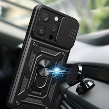 Заредете изображение във визуализатора на галерията – iPhone 15 Pro Max Hybrid Armor Camshield Case with Kickstand and Camera Cover - Pink
