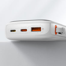 Заредете изображение във визуализатора на галерията – Baseus Qpow Digital Display powerbank with fast charging 10000mAh 22.5W QC/PD/SCP/FCP with built-in USB-C cable white
