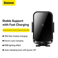Заредете изображение във визуализатора на галерията – Baseus car holder with wireless charging automatic 15w halo black sudd000001
