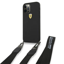 Заредете изображение във визуализатора на галерията – Ferrari FESTRAHCP12MBK iPhone 12/12 Pro 6,1" czarny/black hardcase On Track Silicone with strap - TopMag
