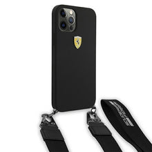 Заредете изображение във визуализатора на галерията – Ferrari FESTRAHCP12MBK iPhone 12/12 Pro 6,1" czarny/black hardcase On Track Silicone with strap - TopMag
