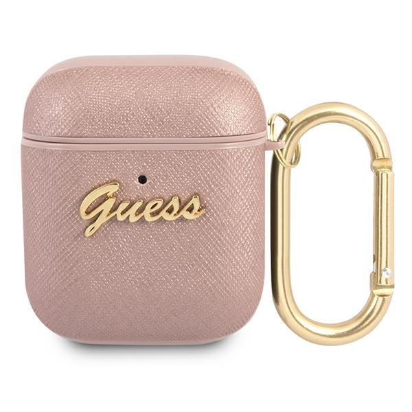 Guess GUA2SASMP AirPods cover różowy/pink Saffiano Script Metal Collection - TopMag