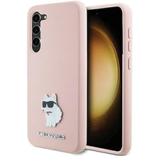 Заредете изображение във визуализатора на галерията – Karl Lagerfeld Silicone Choupette Metal Pin case for Samsung Galaxy S23 - pink
