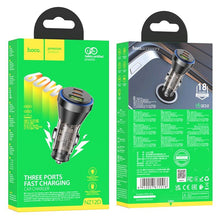 Заредете изображение във визуализатора на галерията – HOCO car charger USB QC 18W + 2 x Type C 30W PD60W NZ12D transparent black
