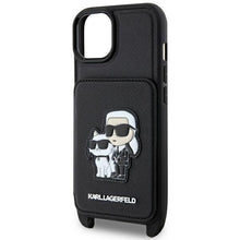 Заредете изображение във визуализатора на галерията – Original Pouch KARL LAGERFELD Crossbody Saffiano Karl &amp; Choupette KLHCP14MCSAKCPMK for Iphone 14 Plus Black
