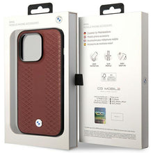 Заредете изображение във визуализатора на галерията – Case BMW BMHMP14X22RFGR iPhone 14 Pro Max 6.7" Burgundy/burgundy Leather Diamond Pattern MagSafe

