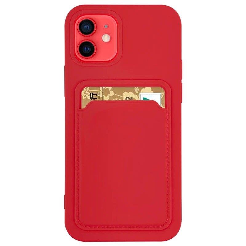 Card Case Silicone Wallet with Card Slot Documents for iPhone 13 mini red - TopMag