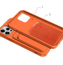 Заредете изображение във визуализатора на галерията – Card Case Silicone Wallet Case with Card Slot Documents for iPhone 13 Pro Max Orange - TopMag
