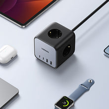 Заредете изображение във визуализатора на галерията – Ugreen cube power strip 65W USB / USB C + 3x AC socket black (CD268)
