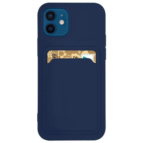 Card Case Silicone Wallet Case with Card Slot Documents for Samsung Galaxy S21 + 5G (S21 Plus 5G) Navy Blue - TopMag