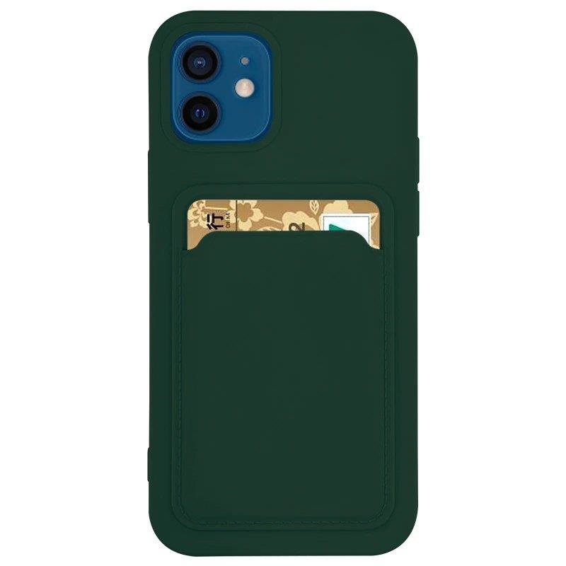 Card Case Silicone Wallet Case with Card Slot Documents for Samsung Galaxy A22 4G Dark Green - TopMag
