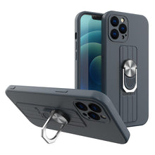 Заредете изображение във визуализатора на галерията – Ring Case silicone case with finger grip and stand for iPhone 12 mini dark blue - TopMag
