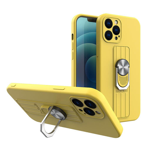 Ring Case silicone case with finger grip and stand for iPhone 12 yellow - TopMag