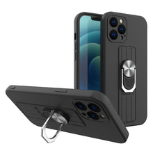 Заредете изображение във визуализатора на галерията – Ring Case silicone case with finger grip and stand for iPhone 13 mini black - TopMag
