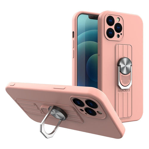 Ring Case silicone case with finger grip and stand for iPhone 13 pink - TopMag