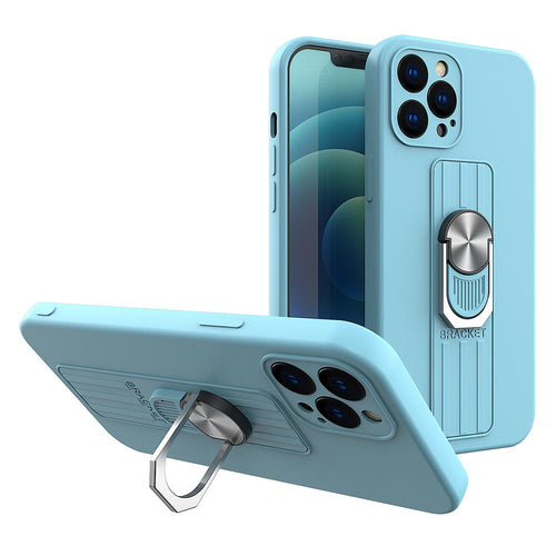 Ring Case silicone case with finger grip and stand for iPhone 13 light blue - TopMag