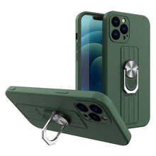 Заредете изображение във визуализатора на галерията – Ring Case silicone case with finger grip and stand for Samsung Galaxy S21 Ultra 5G dark green - TopMag
