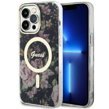 Заредете изображение във визуализатора на галерията – Original Case GUESS hardcase Flower MagSafe GUHMP14XHCFWSK for Iphone 14 Pro Max black

