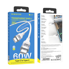 Заредете изображение във визуализатора на галерията – Borofone Cable BU37 Transparent Exploration - Type C to Type C - 60W 1,2 metres white
