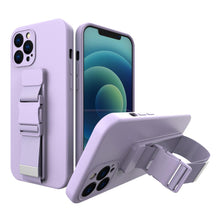 Заредете изображение във визуализатора на галерията – Rope case gel case with a chain lanyard bag lanyard iPhone 13 mini purple - TopMag

