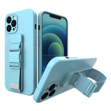 Заредете изображение във визуализатора на галерията – Rope case gel case with a chain lanyard bag lanyard iPhone 13 Pro Max blue - TopMag
