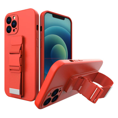 Rope case gel case with a lanyard chain handbag lanyard Xiaomi Redmi 9 red - TopMag