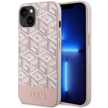 Заредете изображение във визуализатора на галерията – Guess GUHMP14MHGCFSEP iPhone 14 Plus 6.7" pink/pink hard case GCube Stripes MagSafe
