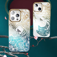 Заредете изображение във визуализатора на галерията – Kingxbar Phoenix Series luxury case with Swarovski crystals for iPhone 13 gold-blue (Reborn) - TopMag
