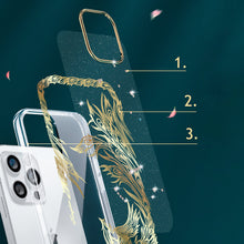 Заредете изображение във визуализатора на галерията – Kingxbar Phoenix Series luxury case with Swarovski crystals for iPhone 13 gold-blue (Reborn) - TopMag
