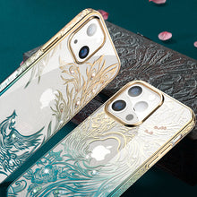 Заредете изображение във визуализатора на галерията – Kingxbar Phoenix Series luxury case with Swarovski crystals for iPhone 13 gold-blue (Reborn) - TopMag
