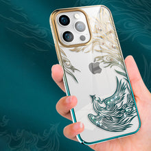 Заредете изображение във визуализатора на галерията – Kingxbar Phoenix Series luxury case with Swarovski crystals for iPhone 13 gold-blue (Reborn) - TopMag

