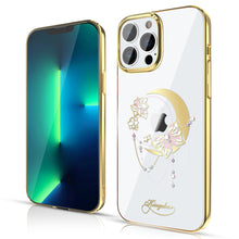 Заредете изображение във визуализатора на галерията – Kingxbar Moon Series luxury case with Swarovski crystals for iPhone 13 Pro gold (Butterfly) - TopMag
