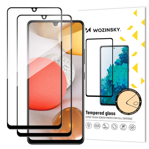 Wozinsky 2x Tempered Glass Full Glue Super Tough Screen Protector Full Coveraged with Frame Case Friendly for Samsung Galaxy A42 5G black - TopMag