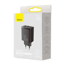 Заредете изображение във визуализатора на галерията – Baseus Compact quick charger USB Type C / 2x USB 30W 3A Power Delivery Quick Charge black (CCXJ-E01) - TopMag
