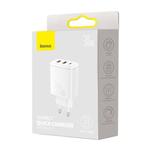 Заредете изображение във визуализатора на галерията – Baseus Compact quick charger USB Type C / 2x USB 30W 3A Power Delivery Quick Charge white (CCXJ-E02) - TopMag
