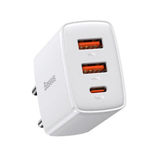 Заредете изображение във визуализатора на галерията – Baseus Compact quick charger USB Type C / 2x USB 30W 3A Power Delivery Quick Charge white (CCXJ-E02) - TopMag
