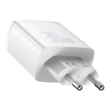 Заредете изображение във визуализатора на галерията – Baseus Compact quick charger USB Type C / 2x USB 30W 3A Power Delivery Quick Charge white (CCXJ-E02) - TopMag
