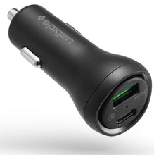 Заредете изображение във визуализатора на галерията – Spigen STEADIBOOST F31QC 2-PORT CAR CHARGER PD27W/QC3.0 BLACK
