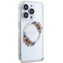 Заредете изображение във визуализатора на галерията – Guess IML Flowers Wreatch MagSafe case for iPhone 15 Pro - transparent
