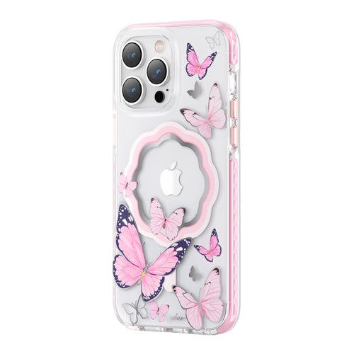 Kingxbar Butterfly Series magnetic case for iPhone 14 Pro Max MagSafe case with butterflies pink