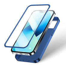 Заредете изображение във визуализатора на галерията – Joyroom 360 Full Case front and back cover for iPhone 13 + tempered glass screen protector blue (JR-BP927 blue) - TopMag
