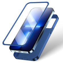 Заредете изображение във визуализатора на галерията – Joyroom 360 Full Case front and back cover for iPhone 13 Pro Max + tempered glass screen protector blue (JR-BP928 blue) - TopMag

