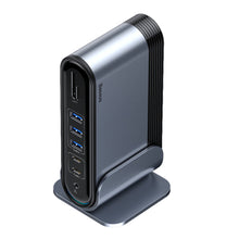 Заредете изображение във визуализатора на галерията – Baseus multifunctional HUB 3x USB 3.2 Gen 1 / 2x USB Type C / SD and micro SD card reader / AUX / 2x DisplayPort / 2x HDMI / RJ45 1Gbps Power Delivery 100W (EU / CN / UK plug set) gray (CAHUB-DG0G) - TopMag
