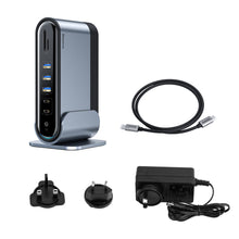 Заредете изображение във визуализатора на галерията – Baseus multifunctional HUB 3x USB 3.2 Gen 1 / 2x USB Type C / SD and micro SD card reader / AUX / 2x DisplayPort / 2x HDMI / RJ45 1Gbps Power Delivery 100W (EU / CN / UK plug set) gray (CAHUB-DG0G) - TopMag
