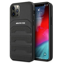Заредете изображение във визуализатора на галерията – AMG AMHCP12MGSEBK iPhone 12/12 Pro 6,1" czarny/black hardcase Leather Debossed Lines - TopMag
