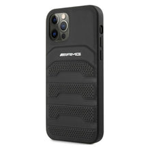Заредете изображение във визуализатора на галерията – AMG AMHCP12MGSEBK iPhone 12/12 Pro 6,1" czarny/black hardcase Leather Debossed Lines - TopMag
