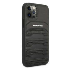 Заредете изображение във визуализатора на галерията – AMG AMHCP12MGSEBK iPhone 12/12 Pro 6,1" czarny/black hardcase Leather Debossed Lines - TopMag
